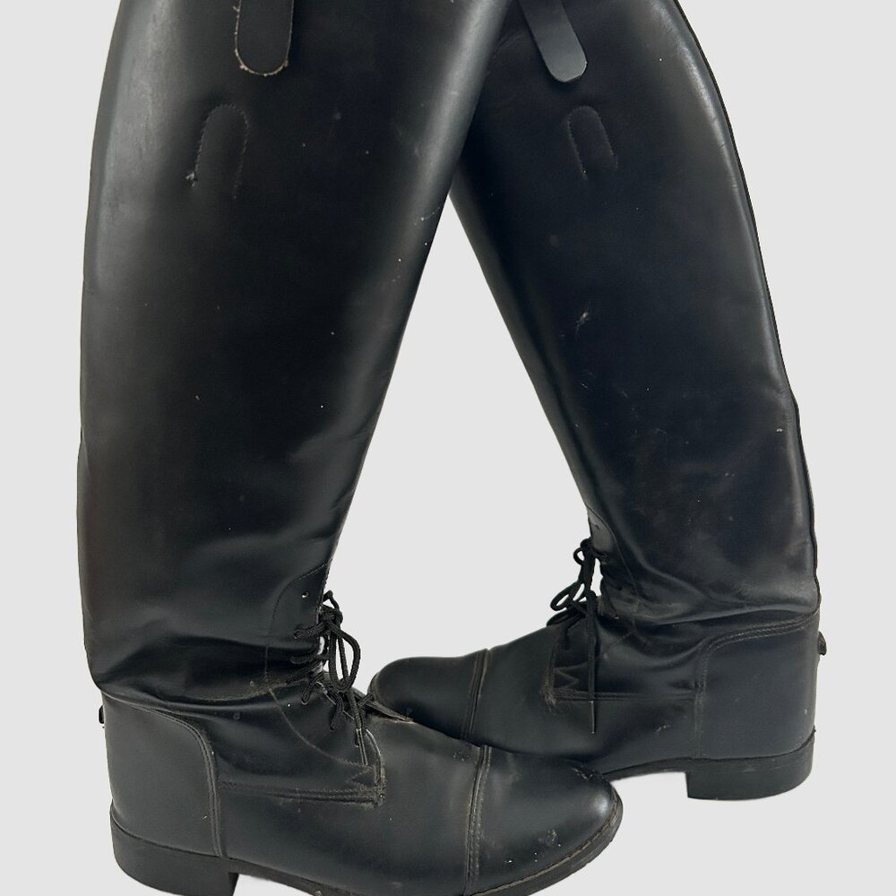 Vintage English Riding Tall Black Leather Equestrian Boots Size 8.5 Field Boots